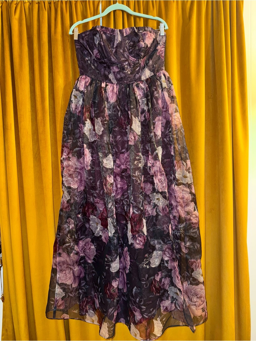 💜🌸 Lulu’s Strapless Floral A-Line Maxi Dress- Altered